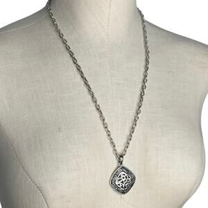Lia Sophia Sheridan Retired Pendant on Chain Necklace 24.5” Silver Tone